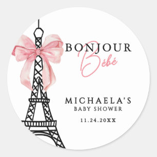 Sticker Rond Bonjour Bébé Coquette Bow Paris Baby shower