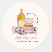 Sticker Rond Bonjour Bébé Français Macarons & Baby shower du la (Devant)