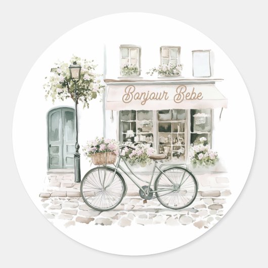 Sticker Rond Bonjour Bebe French Baby Shower (Devant)