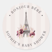 Sticker Rond Bonjour Bébé Paris Baby shower à thème (Devant)