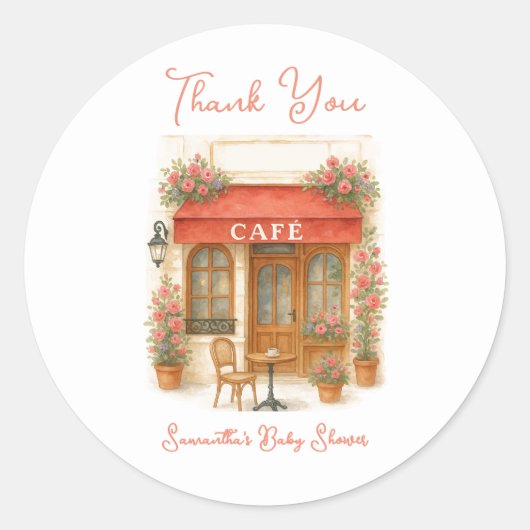 Sticker Rond Bonjour Bebe Paris Café Baby shower (Devant)