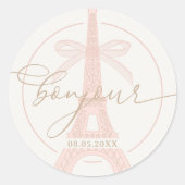 Sticker Rond Bonjour Bébé Pink Paris Eiffel Baby Shower (Devant)