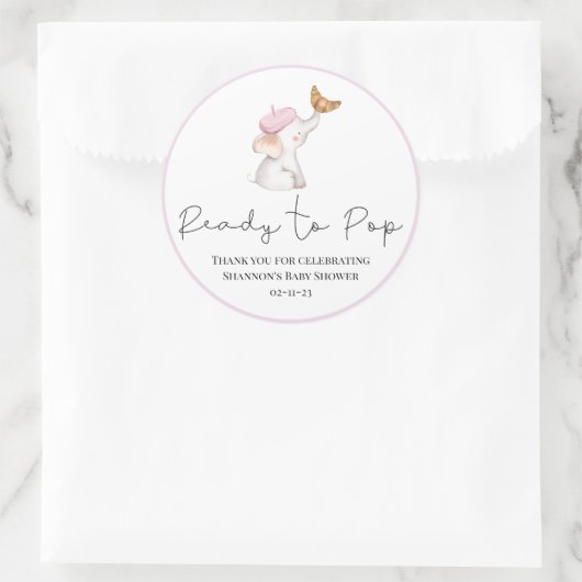 Sticker Rond Bonjour Bebe Romantique Français Baby shower fille (Sac)