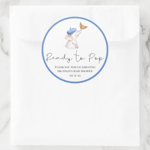 Sticker Rond Bonjour Bebe Romantique French Girl Baby shower Cl