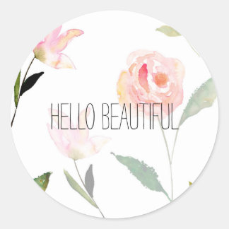 Sticker Rond Bonjour belle aquarelle Floral