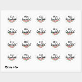 Sticker Rond Bonjour belle aquarelle Rose Typographie chic (Feuille)