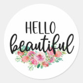 Sticker Rond Bonjour belle aquarelle Rose Typographie chic (Devant)