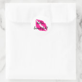 Sticker Rond Bonjour belle avec Lipstick rose (Sac)