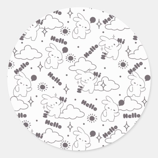 Sticker Rond Bonjour, C'est l'heure du lapin avec la ligne Duo  (Devant)