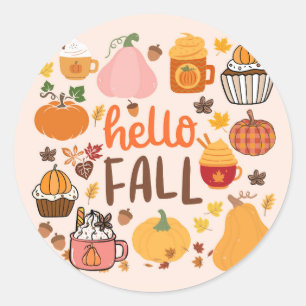 Sticker Rond Bonjour citrouilles d'automne