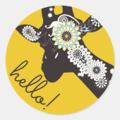 Sticker Rond Bonjour ! - Cool Funky Jaune Paisley Giraffe (Devant)