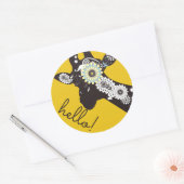 Sticker Rond Bonjour ! - Cool Funky Jaune Paisley Giraffe (Enveloppe)