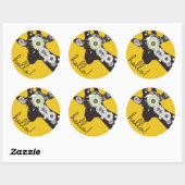 Sticker Rond Bonjour ! - Cool Funky Jaune Paisley Giraffe (Feuille)