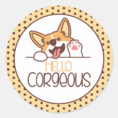 Sticker Rond Bonjour Corgi Chien (Devant)