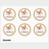 Sticker Rond Bonjour Corgi Chien (Feuille)
