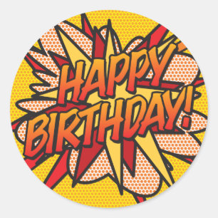 Sticker Rond BONJOUR D'ANNIVERSAIRE amusant Retro Comic Book