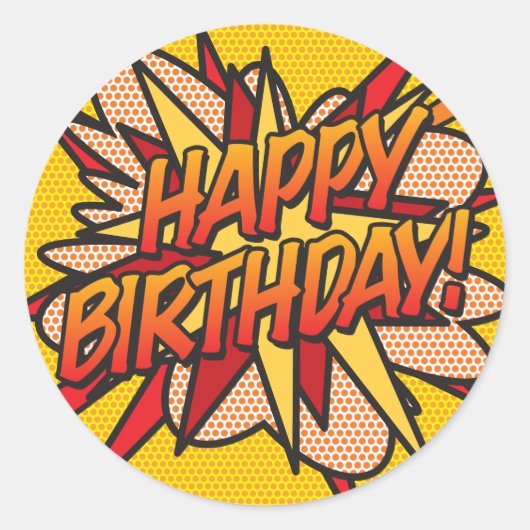 Sticker Rond BONJOUR D'ANNIVERSAIRE amusant Retro Comic Book (Devant)