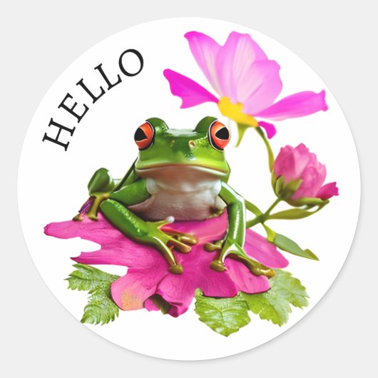 Sticker Rond Bonjour ! Grenouille mignonne ou crapaud sur les f (Devant)