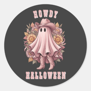 Sticker Rond Bonjour Halloween Fantôme Cowboy Rose