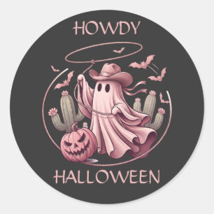 Sticker Rond Bonjour Halloween Fantôme du Désert Lasso