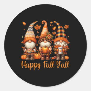 Sticker Rond Bonjour l'automne à tous Gnome Citrouille Automne