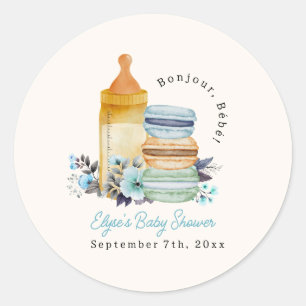 Sticker Rond Bonjour Macarons & Milk Boy Baby Shower
