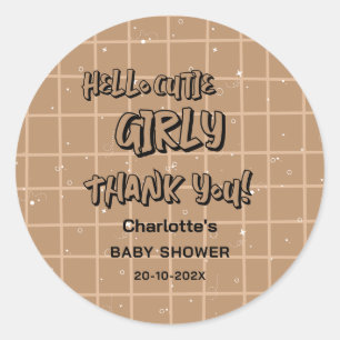 Sticker Rond Bonjour Mignonne Fillette Mignonne Baby Shower à C
