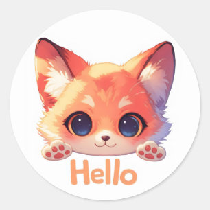 Sticker Rond Bonjour mignonne Fox Anime
