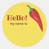 Sticker Rond Bonjour nom tag avec piment chaud (Devant)