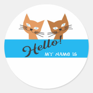 Sticker Rond Bonjour nom tag pour l'événement avec deux chats m
