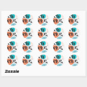 Sticker Rond Bonjour Nouvel An Abstrait Turquoise Orange (Feuille)
