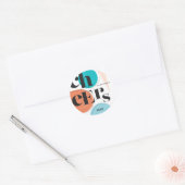 Sticker Rond Bonjour Nouvel An Abstrait Turquoise Orange (Enveloppe)