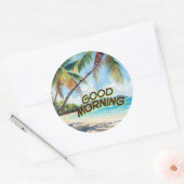 Sticker Rond Bonjour Palmiers (Enveloppe)