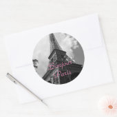 Sticker Rond Bonjour Paris Black White Eiffel Tower France (Enveloppe)