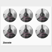 Sticker Rond Bonjour Paris Black White Eiffel Tower France (Feuille)
