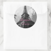 Sticker Rond Bonjour Paris Black White Eiffel Tower France (Sac)