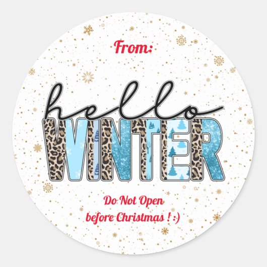 Sticker Rond Bonjour Personnaliser d'hiver (Devant)