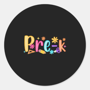 Sticker Rond Bonjour Pré-k Enseignante Fille Enfant Preppy Prek