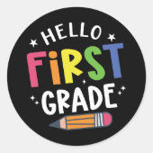 Sticker Rond Bonjour première année de retour à l'école (Devant)