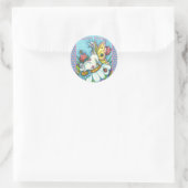 STICKER ROND BONJOUR PRINTEMPS FLUTTERBUN RABBIT, FUNNY BUNNY F (Sac)