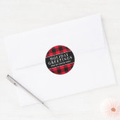 Sticker Rond Bonjour Red et Black Buffalo Plaid (Enveloppe)