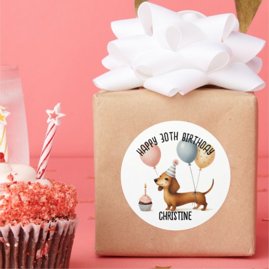 Sticker Rond bonjour saucisse chien dachshund amoureux des chie (Fête)