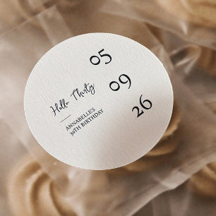 Sticker Rond Bonjour Trente Anniversaire Minimaliste Moderne 30