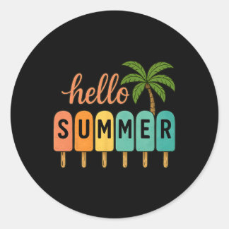Sticker Rond Bonjour Vacances d'été à la plage Glace Sucette Gi