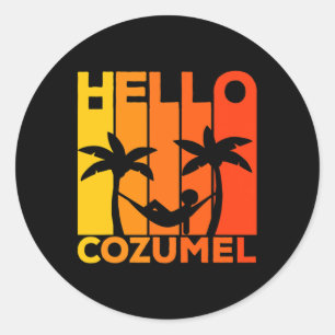 Sticker Rond Bonjour vacances sur l'île de Cozumel au coucher d