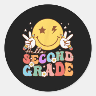 Sticker Rond Bonjour visage de sourire hippie de deuxième année