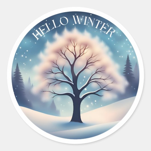 Sticker Rond Bonjour Winter Tree (Devant)