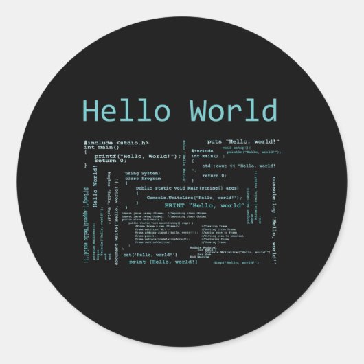 Sticker Rond Bonjour World Computer Programming Langues (Devant)