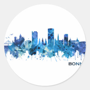 Sticker Rond Bonn Allemagne Skyline Blue