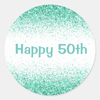 Sticker Rond Bonne 50ème Glam Green Parties scintillant Élégant